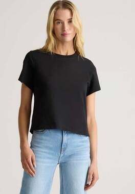 Quince 91% Organic Cotton 9% Elastane Crewneck Tee in True Black. size M